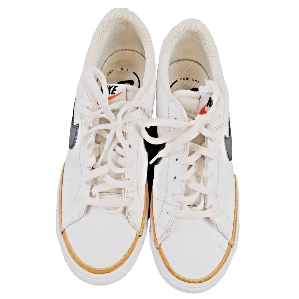 Nike Kids Court Style Sneakers White Black Swoosh Gum Sole Casual Shoes Size 6Y - Picture 2 of 12